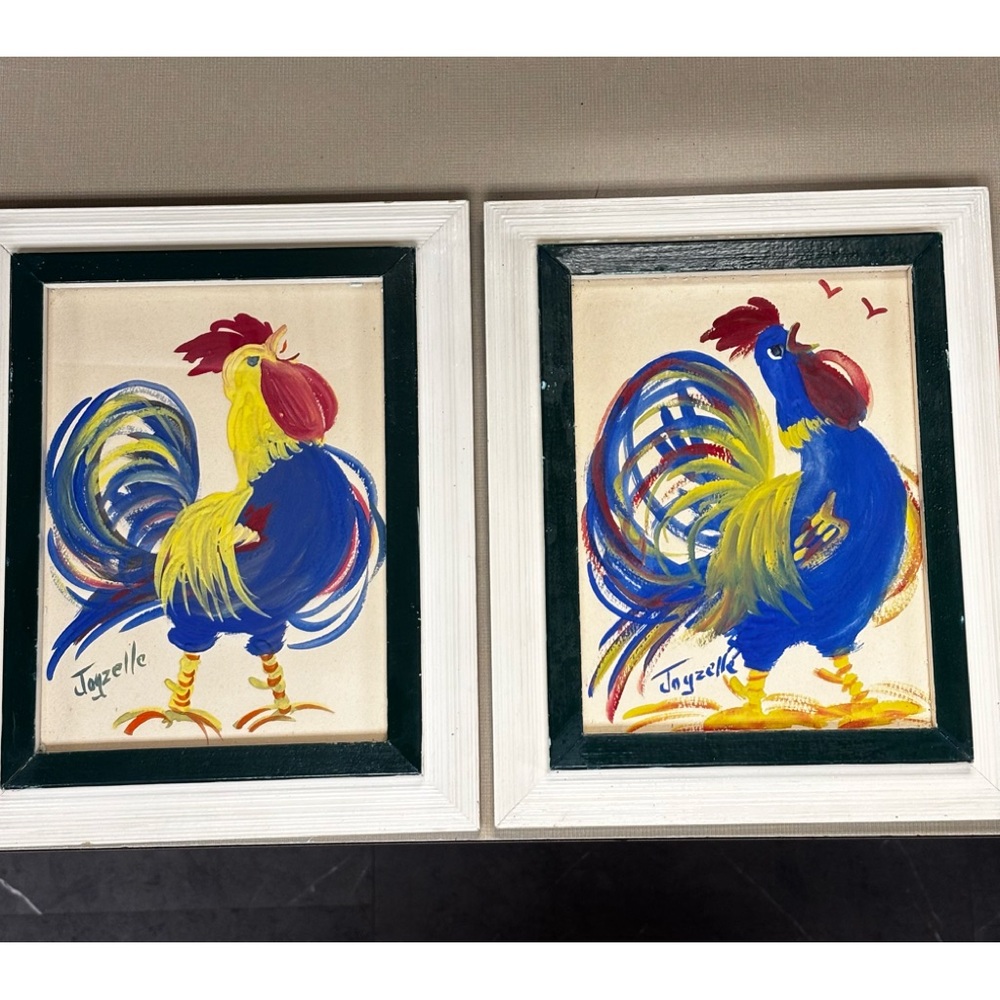 Water Color framed paintings Chanticleer Roosters Signed By Joyzelle.